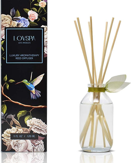 LOVSPA Reed Diffuser Set, Sage & Lemongrass Scented Oil Diffuser with Sticks, Home Fragrance Accessories for Bathroom Shelf Decor, Aroma Diffusers for Home or Office Desk, USA Made