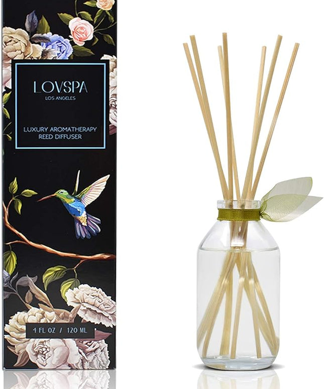 LOVSPA Reed Diffuser Set, Sage & Lemongrass Scented Oil Diffuser with Sticks, Home Fragrance Accessories for Bathroom Shelf Decor, Aroma Diffusers for Home or Office Desk, USA Made
