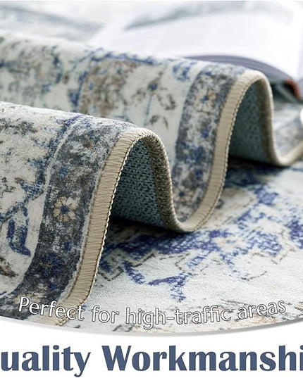 jinchan Kalen Runner Rug 3x10 Washable Area Rug Soft Vintage Indoor Floor Cover Thin Retro Distressed Blue Multi Carpet Floral Print Country Non Slip for Bathroom Kitchen Bedroom Living Room