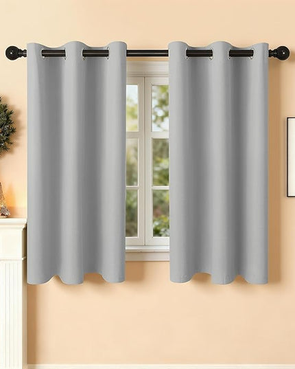 Room Darkening Curtains 45 Inch Length for Bedroom Living Room, Insulated Thermal Grommet Curtain Drapes, Blackout(60-90%,Not 100%) Window Treatment Decor, 2 Panels, 35x45, Silver Grey