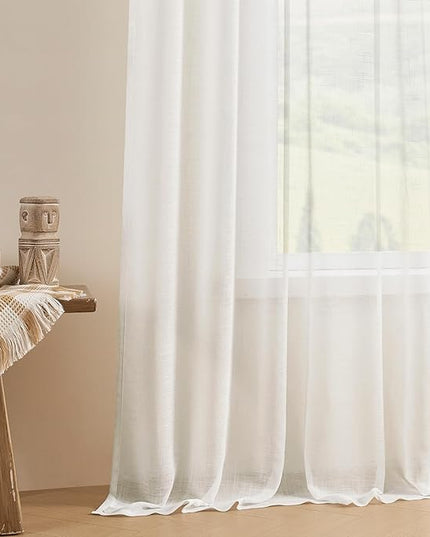 Joydeco Sheer Curtains 108 Inches Long, Cream Curtains for Living Room 2 Panels Set, Ivory Curtains Window Privacy Assured with Light Filtering(W52 x L108 Inch,Ivory)