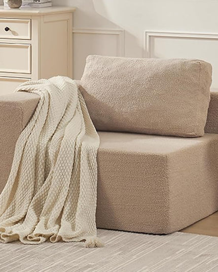 40" Single Sofa for Adults, Upholstered Floor Sofa Couch with Pillow, Teddy Boucle Sofa for Bedroom Living Room, No Assembly Required (Teddy Boucle, Camel)