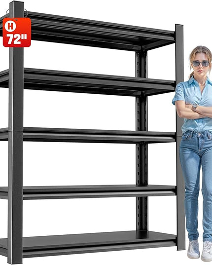 5 Tier Heavy Duty Metal Shelving Unit, Industrial Storage Shelf for Garage, Utility, and Industrial Use - Metal Storage Shelf Organizer, Durable Garage Storage Shelving 24" D x48 W x72 H
