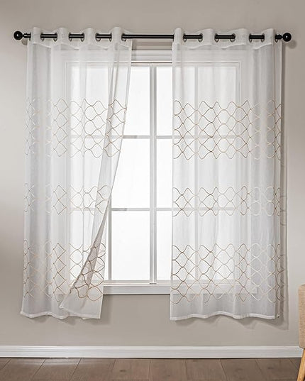 Amazon Basics 2-Piece Embroidery Sheer Curtain Set, Light Filtering Hollow Drapes for Living Room and Bedroom, 42" W × 72" L, White Scale
