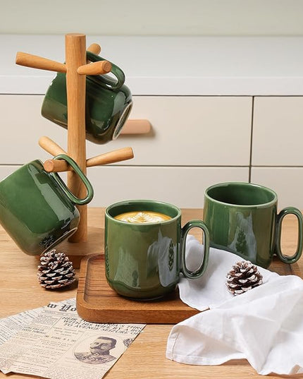 vicrays Ceramic Coffee Mug Set - 18 Ounce Large Stoneware Mug for Men Women - Unique Glazed Porcelain Mugs with Handle for Coffee Latte Tea Milk Cocoa - Set of 4 (Green)