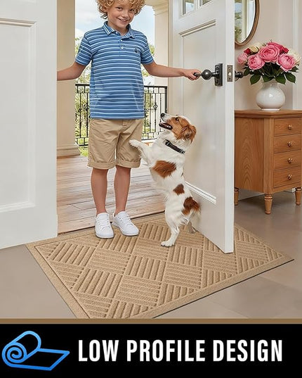 PLEASOR Front Door Mat Outside Entrance, Dirt Resistant and Absorbent Welcome Door Mat Outdoor Indoor, Sturdy Non-Slip Backing Entry Mat, Fade Resistant, Low Profile Doormat for Entryway, 29x17, Beige