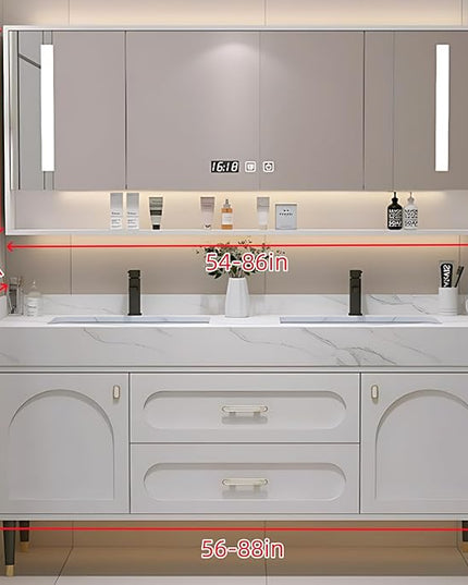 68IN Floor Standing Vanity Bathroom Double Sink - Double Sink Bathroom Vanities, Bathroom Wall Mirror Includes Smart Defogging & LED Lights | Splash Guard, Exquisite Handles (White)