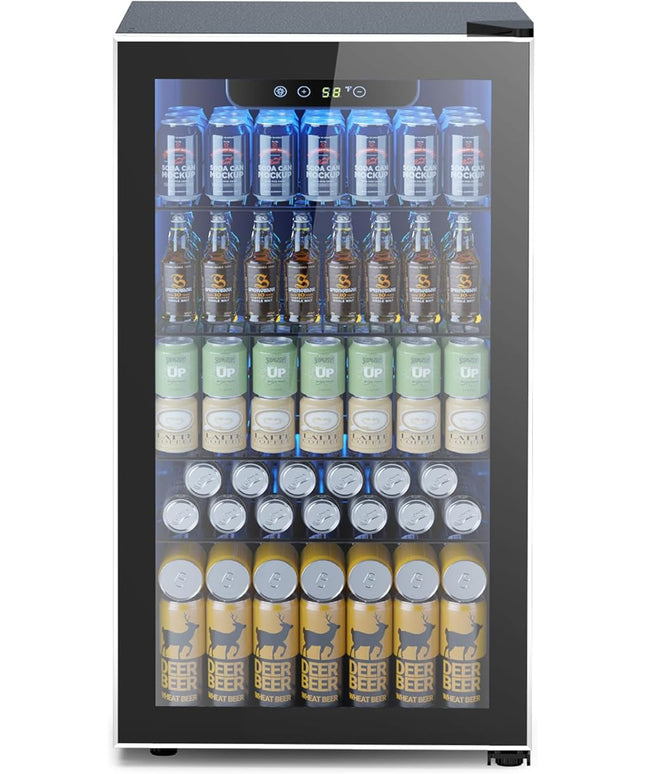 Mini Fridge 130 Can Beverage Refrigerator Cooler, 3.2 Cu.Ft Drink Fridge for Soda Wine Beer, Adjustable Temperature Control for Home Office, Black