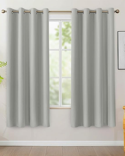 BONZER 100% Blackout Curtains 63 Inches Length - Thermal Insulated Window Drapes for Bedroom, Single Layer Noise Reducing & Light Blocking Curtain with Black Laminated Backing, Silver Grey, 2 Panels