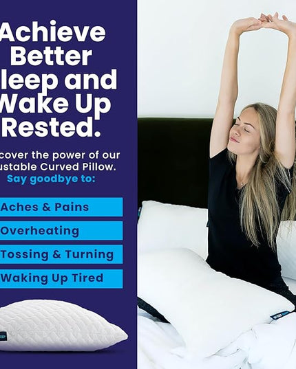 Sidney Sleep Set of 2 Queen Size Bed Pillows for Side and Back Sleepers - Adjustable Filling - Memory Foam Pillows for Neck and Shoulder Pain - Customizable Loft - Extra Foam Included (White)