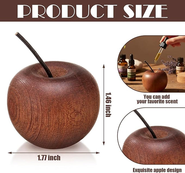 Novabright 4 Pcs Wooden Apple Shaped Essential Oil Diffuser Portable Aromatherapy Diffuser Decorations Farmhouse Rustic Air Freshener for Car Home Bedroom Office Desktop Sauna Yoga Room SPA Centers