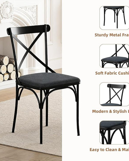 47" Round Dining Table Set for 4-6 People, Large Farmhouse Kitchen Dining Table Set with Chairs and Storage Rack, Metal Base Round Table for Home Dining Room Living Room (Cat table and 4 black chairs)