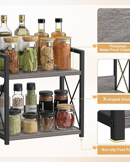 Giikin Countertop Shelf Organizer, 2 Tier Coffee Organizer for Desktop, Grey Counter Shelf Spice Rack for Kitchen (Grey, M)