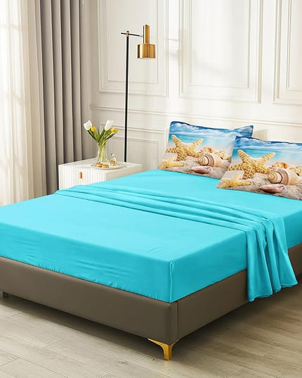 Bedbay Beach Comforter Set 8 Pieces Queen Size Coastal Bedding Queen Bed in a Bag Shell Starfish Beach Themed Bedding Set Soft Microfiber Ocean Comforter for All Season