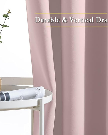 NICETOWN Light Block Window Curtains 84" Length - Home Fashion Thermal Insulated Solid Grommet Room Darkening Window Treatments for Hall Room, Blush Pink, 1 Pair, 52" Wide by 84" Long