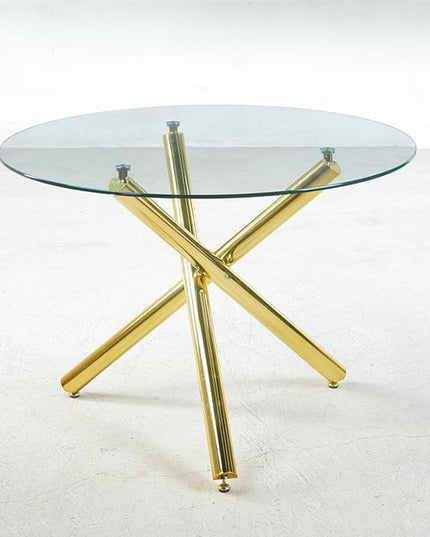 HomVent Round Glass Dining Table Set for 2, 3-Piece Modern Kitchen Table Set with 2 PU Upholstered Chair for Kitchen Dining Room, Glass Dining Room Table Set