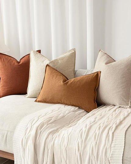 Foindtower Pack of 2, Decorative Linen Soild Throw Pillow Covers Soft Accent Cushion Case Farmhouse Neutral Pillowcase for Chair Couch Sofa Bedroom Living Room Home Decor 24 x 24 Inch Fall Rust Orange