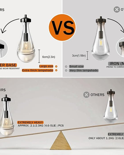 Modern Raindrop Pendant Lights, Pendant Lights for Kitchen Island, Black Brass Base Dining Room Light Fixtures, Interior Chandelier in The Living Room Hallway, Including Bulb
