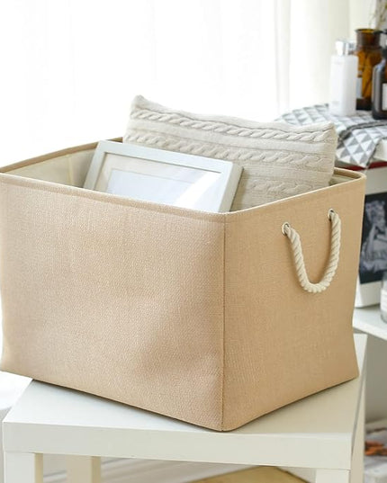 TheWarmHome Storage Bin for Shevles - Extra Jumbo 3Pack 20.5L×15.7W×13.8H inch Organization and Storage Basket for Organizing, Fabric Storage Cubes for Closet Shoe Linen Decorative (Beige)