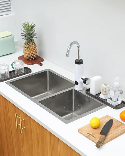 Silicone Kitchen Sink Organizer Tray for Multiple Usage,Eco-Friendly Sponges Holder for Kitchen Bathroom Counter or Sink,Dish Soap Dispenser,Scrubber,Bottle,Cup (Coffee, 12"×4")