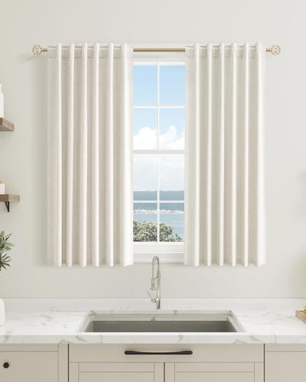 Guken 100% Blackout Cream Linen Curtains 45 Inch Wide by 38 Inch 2 Panels Set for Living Room Bedroom Back Tab Thermal Insulated Black Out Linen Drapes Room Darkening Window Curtains