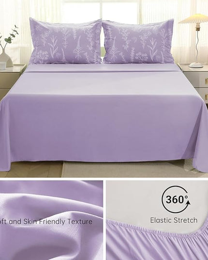 MUXHOMO Lavender Purple Bed in a Bag King 7 Pieces, King Comforter Set Reversible Botanical Flowers Design, Ultra Soft & Breathable Bedding Sets with Comforter, Sheets, Pillowcases & Shams