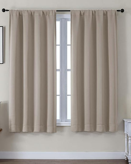 Gwine Blackout Curtains for Living Room 63 Inch Long, Thermal Insulated Window Treatment Black Out Curtains for Bedroom Decor with Rod Pocket, Each 40" Wx63 L, Stone, 2PCS