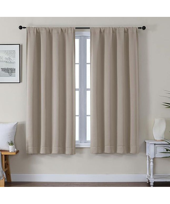 Gwine Blackout Curtains for Living Room 63 Inch Long, Thermal Insulated Window Treatment Black Out Curtains for Bedroom Decor with Rod Pocket, Each 40" Wx63 L, Stone, 2PCS