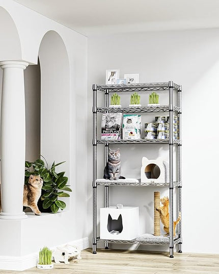 1250 lbs 5 Tier Shelf Metal Storage Shelves Shelving Wire Rack Heavy Duty Closet Organizers for Garage Kitchen Bathroom Laundry Chrome 13.8" D x 29.5" W x 59.5" H