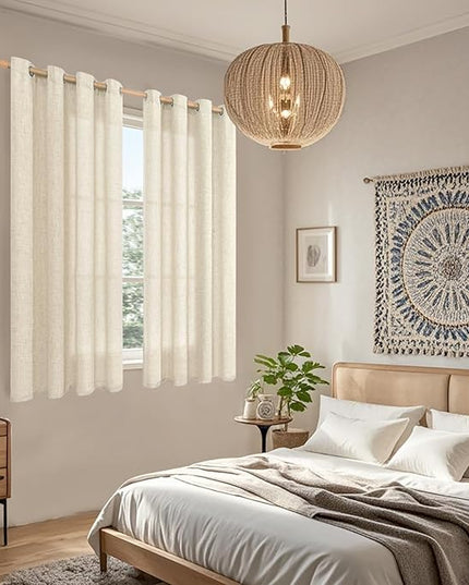BGment Beige Linen Curtains 54 Inch Length 2 Panels - Burlap Textured Light Filtering Window Treatments Grommet Sheer Drapes for Farmhouse Bedroom, 52 X 54 Inch