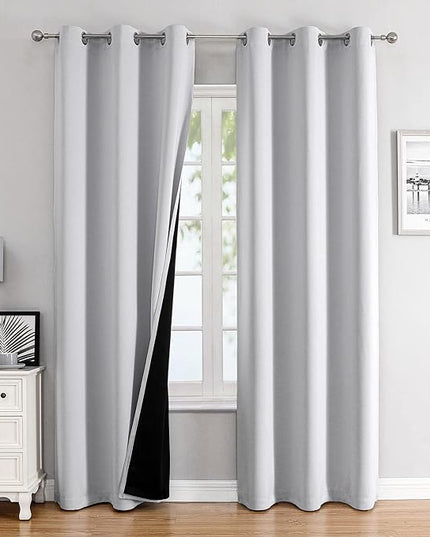 ChrisDowa 100% Blackout Curtains 78 inch Long for Bedroom with Black Liner, 2 Thick Layers Total Blackout Thermal Insulated Grommet Window Curtains 2 Panels Set (Greyish White, 42 x 78 Inch)