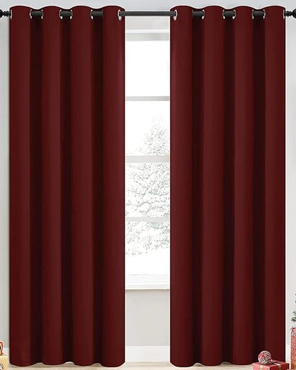 Yakamok Blackout Curtains Room Darkening Thermal Insulated Window Panels,Solid Grommet Top Drapes for Bedroom/Living Room(52Wx90L, Burgundy Red, 2 Panels)