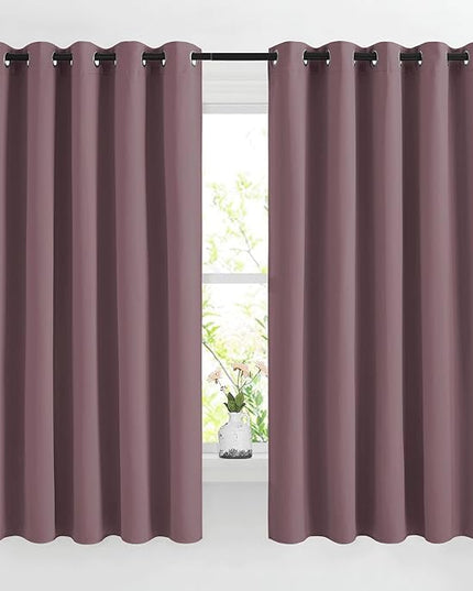 NICETOWN Dry Rose Bedroom Curtains 66 inch Length, Thermal Insulated Grommet Light Blocking Blackout Curtains & Drapes Sound Dampening Window Treatments for Cafe, W66 x L66