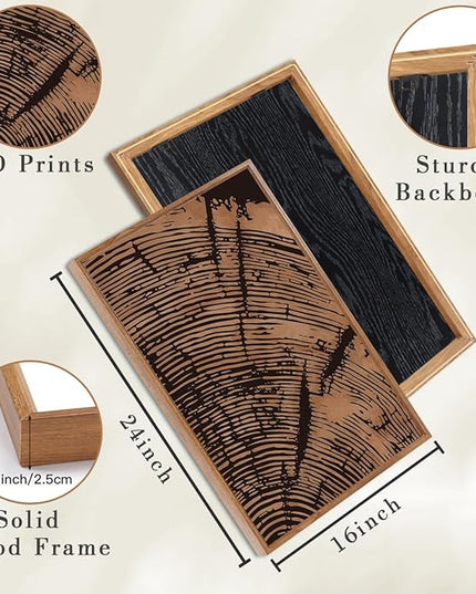 ANHUIB Tree Ring Wall Art 16x24 Inch Black Wall Painting Modern Wood Stump Wall Decor Neutral Minimalist Artprints Set of 3 for Living Room Bedroom Office