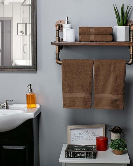 Superior Egyptian Cotton Pile Hand Towel Set of 4, Ultra Soft Luxury Towels, Thick Plush Essentials, Absorbent Heavyweight, Guest Bath, Hotel, Spa, Home Bathroom, Shower Basics, Chocolate