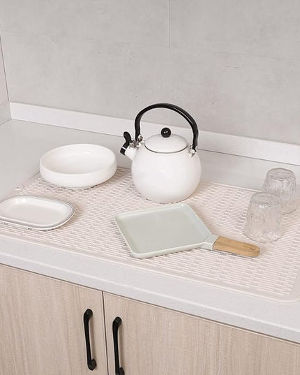 Silicone Dish Drying Mat for Multiple Usage,Easy clean,Eco-friendly,Heat-resistant Silicone Mat for Kitchen Counter or Sink,Refrigerator or Drawer Liner Tapioca 4XL 32 inches x 18 inches