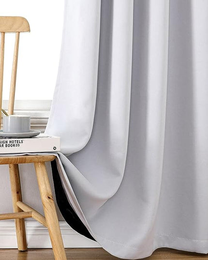 ChrisDowa 100% Blackout Curtains for Bedroom with Black Liner, 2 Thick Layers Total Blackout Thermal Insulated Grommet Long Window Curtains 2 Panels Set (Greyish White, 52 x 95 Inch)