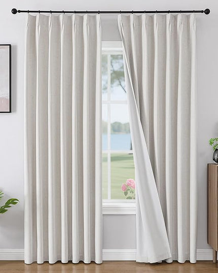 Joydeco 100% Blackout Pleated Curtains, Linen Window Curtains 2 Panel Sets 108 inches Long, Thermal Insulated Darkening Drapes for Bedroom(Ivory,40'' Wx108'' L)