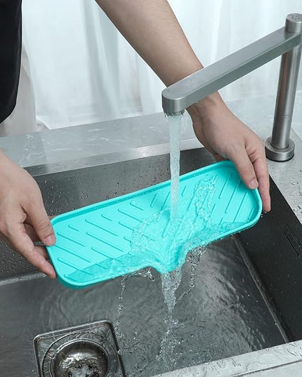 Silicone Bathroom Soap Dishes with Drain Spout-Bathroom and Kitchen Sink Organizer,Sponge Holder,Dish Soap Tray,Perfect for Dispenser,Scrubber,Bottle,Cup on Sink or Counter-Mint 12"×4"
