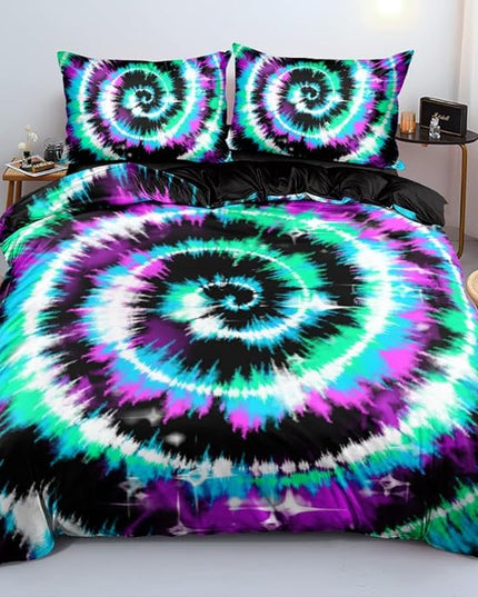 Tie Dye Duvet Cover Set Queen Size Tie Dye Purple Blue Bed Set Girls Comforter Cover and Pillow Shams for Women Decor Bedroom