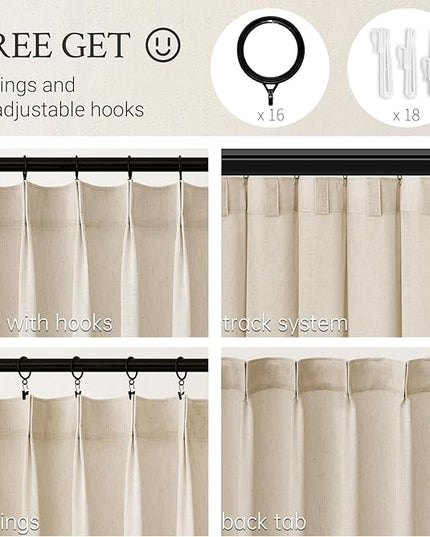 Topfinel 108 Inch Pinch Pleated Curtains 2 Panels,Sand Beige Semi Sheer Curtains with Pleated Hooks Back Tab for Track System,Extra Long 9ft Curtain for Living Room Bedroom,40x108,Beige