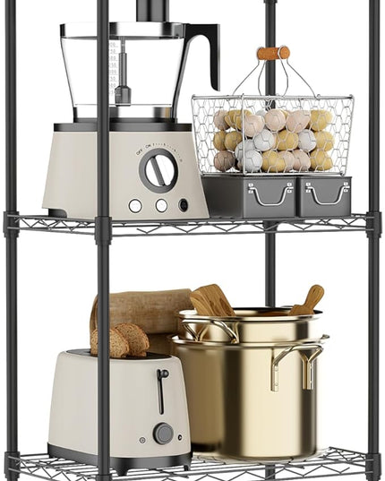 5 Tiers Shelf Metal Storage Shelves Wire Rack Closet Organizers with Wheel for Garage Kitchen Bathroom Laundry Black 11.8" D x 17.7" W x 55" H