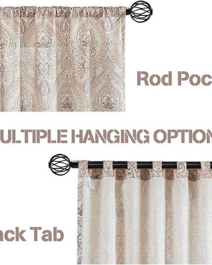 jinchan Linen Blend Curtains for Living Room, Damask Medallion Pattern Curtains 63 Inch Length 2 Panels Set for Bedroom, Light Filtering Drapes, Vintage Print Window Treatments, Back Tab Taupe
