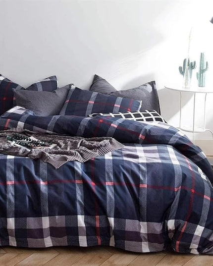 Luxlovery Navy Plaid Comforter Set King Men Women Blue Tartan Bedding Set King Size Geometric Buffalo Checkered Blanket Quilts Soft Breathable Navy Grid Comforter for Adults