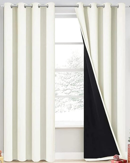 Yakamok 100% Cream Blackout Curtains for Bedroom, Light Blocking Thermal Insulated Noise Reducing Blackout Drapes for Living Room(52Wx90L, 2 Panels)