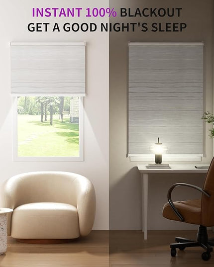 Astomi Motorized Blinds with Remote - Blackout Smart Roller Shades Compatible with Alexa & Goggle Home, Solar Rechargeable, Custom Size 22" - 100" for Indoor Window, Silver Grey