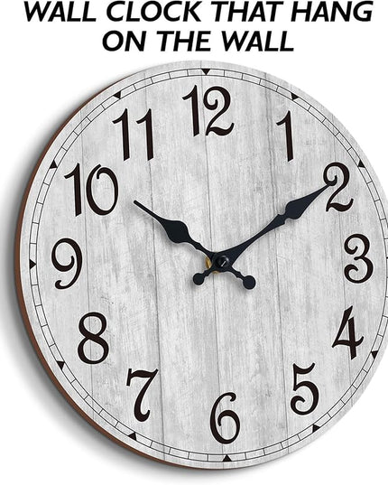HYLANDA Wall Clock, Rustic Wall Clocks Battery Operated Silent Non Ticking, Country Round Wooden Clocks Farmhous Wall Decorative for Kitchen, Bathroom, Living Room (Gray 8 Inch)