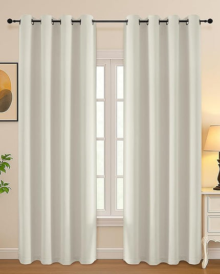 Simplebrand Natural Curtains for Bedroom Living Room 90 Inches Long 2 Panels Set, Room Darkening Thermal Insulated Curtains & Drapes, Solid Grommet Noise Reducing Window Treatment, W50 x L90 Inch