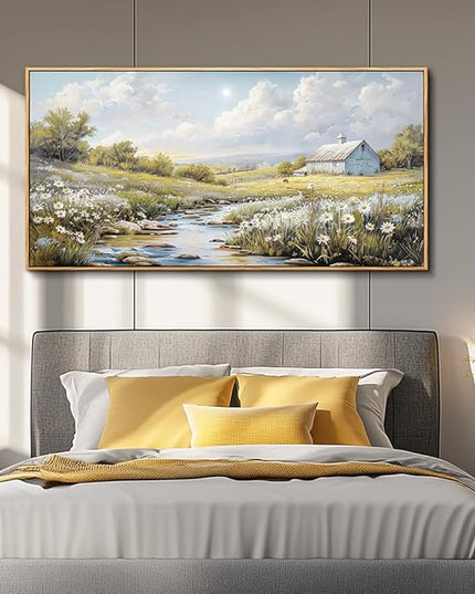 PHAOHUAXM Large Canvas Wall Art For Living Room Wall Decor For Bedroom Flower Watercolour Office Decoration Countryside Scenery Wall Picture Printing Art Painting Home Decor 30x60 In Wood Framed