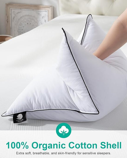 APSMILE Medium Firm Feathers Down/Poly Pillow Standard Size Pack of 1, Luxury Feather Pillow for Sleeping, 100% Organic Cotton Cover Hotel Collection Bed Pillows (White, 20"x26")